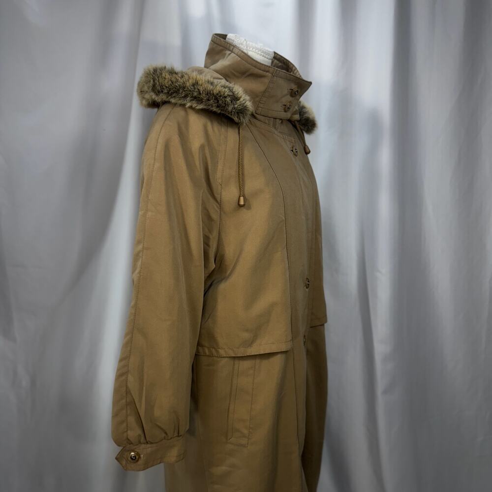 Vintage Camel Maxi Hooded Parka Fur Trim Insulated Winter Coat Made England XL - Picture 16 of 16